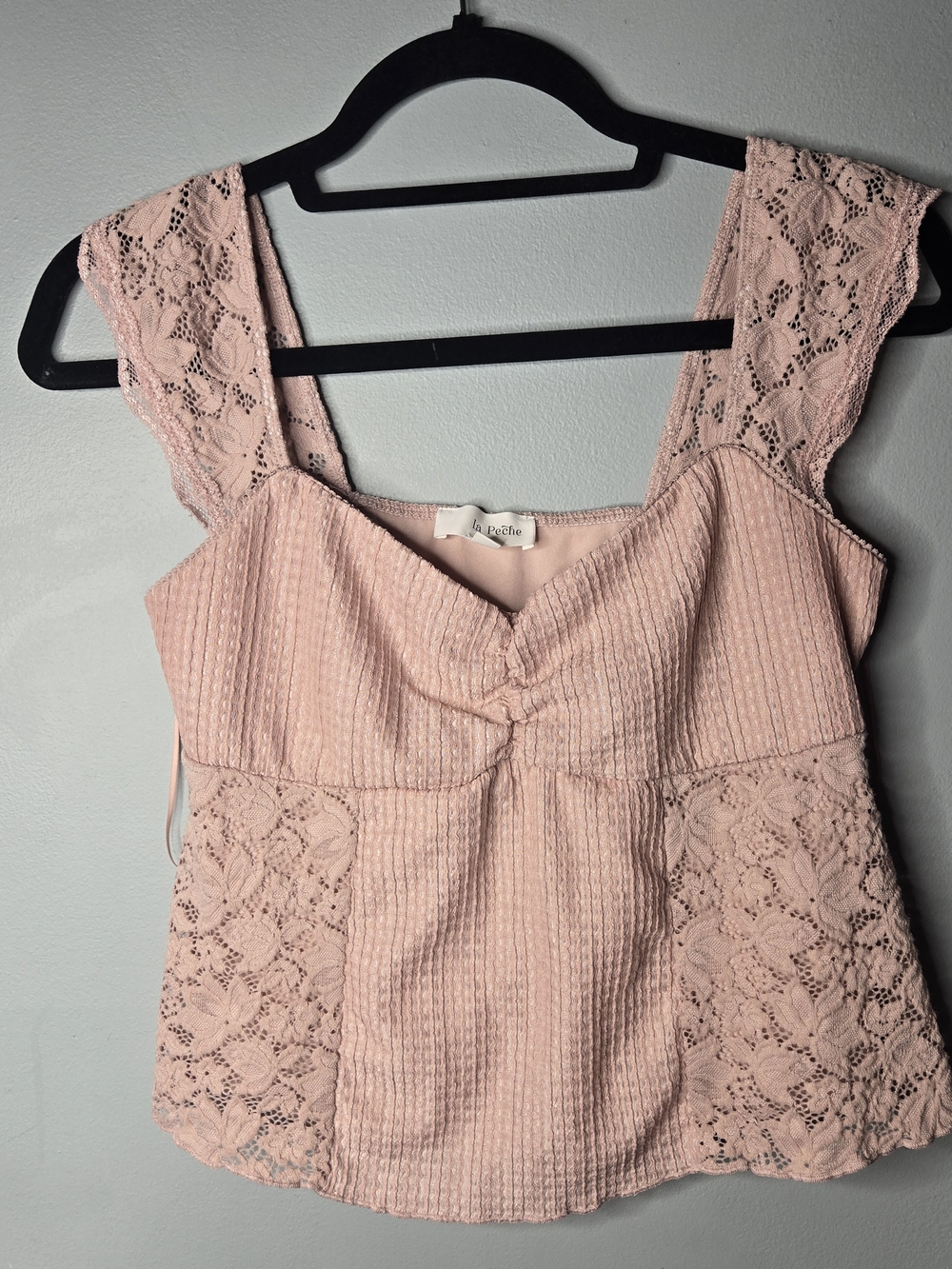 La Peche Women’s Medium Blush Pink Lace Sweetheart Corset Style Tank Top